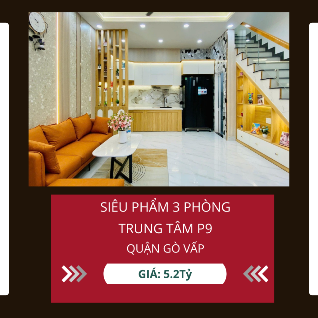 Bán Nhà 3 Phòng Ngủ, Hẻm Thông, Trung Tâm P9, Gò Vấp – Giá 5.2 Tỷ